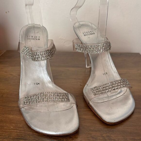 Stuart Weitzman Clear Embellished  Heel Sandals - Picture 2 of 8